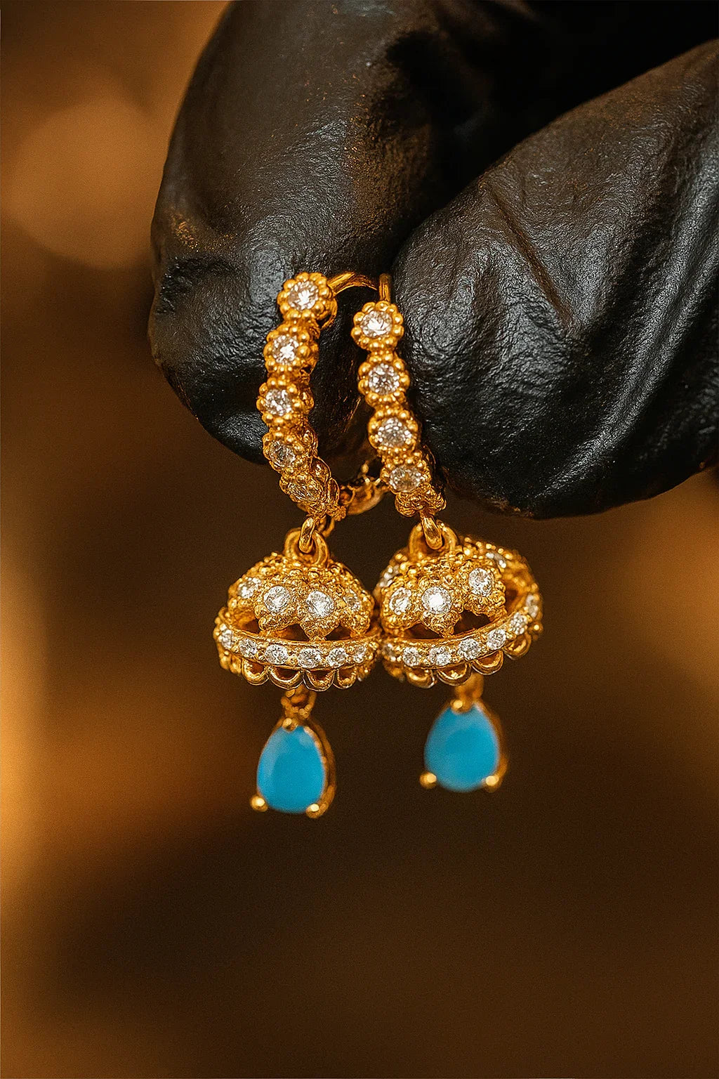 Heritage Jhumka Earrings with Blue Accents