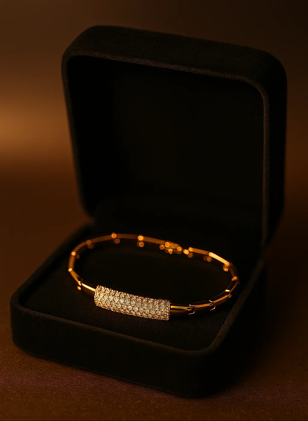 Luxury Gold-Plated Link Bracelet with Pave Zircon Bar
