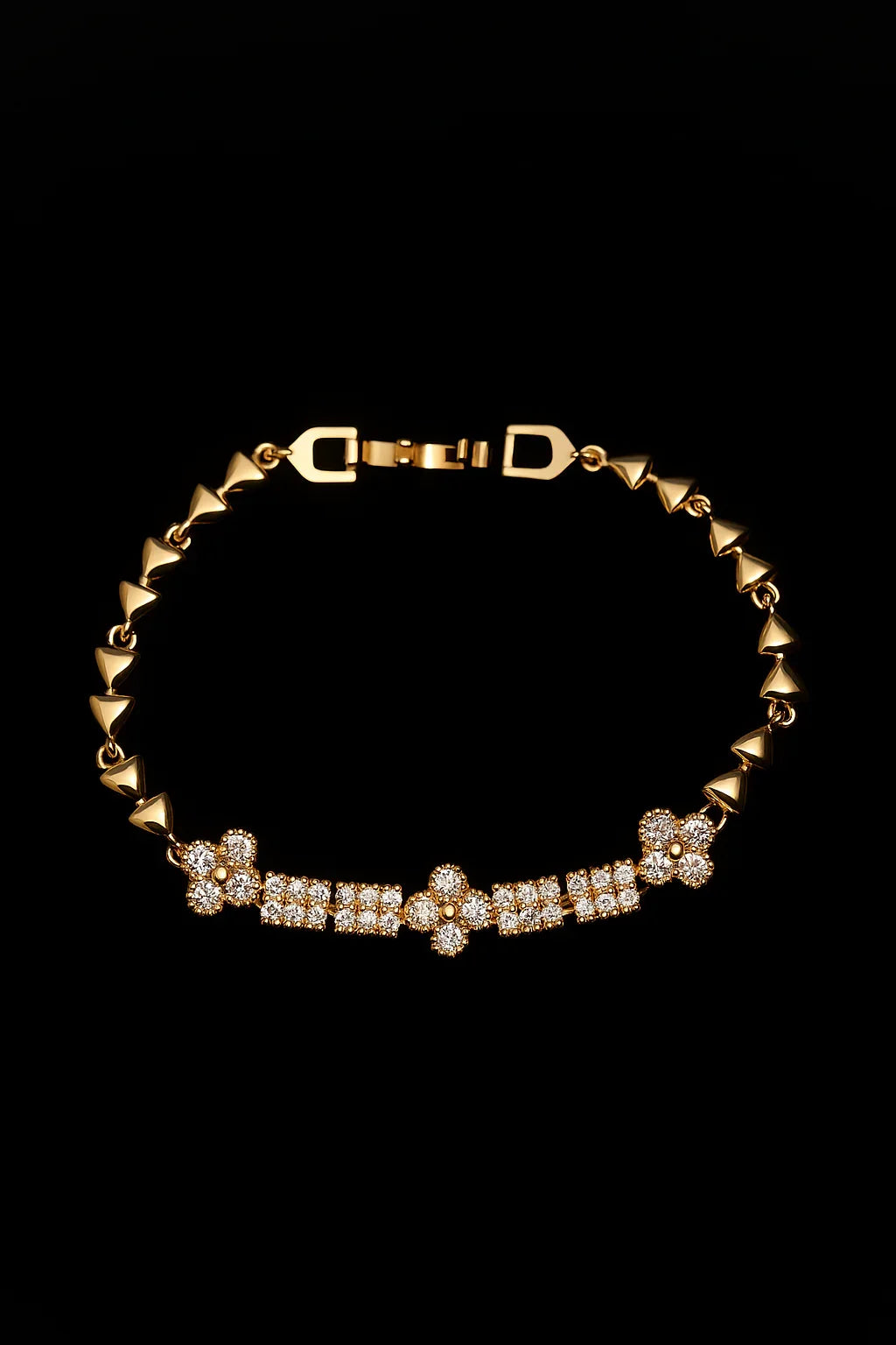 Exquisite Zircon Floral Bracelet with Designer Geometric Link Detailing