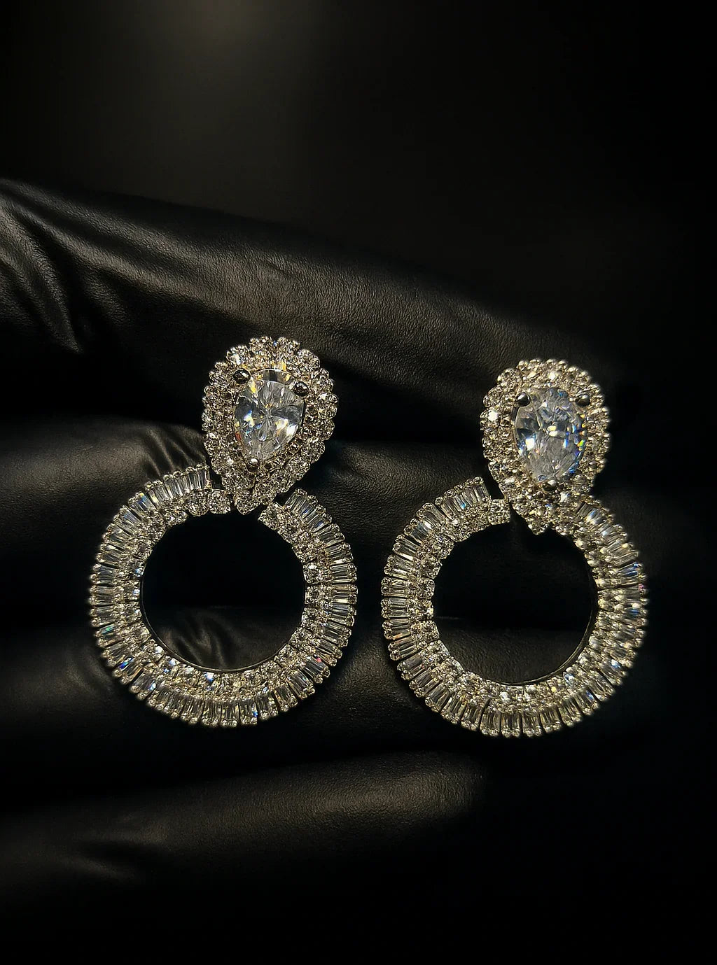 Exquisite Zircon Hoop Earrings with Pear Cut Crystal