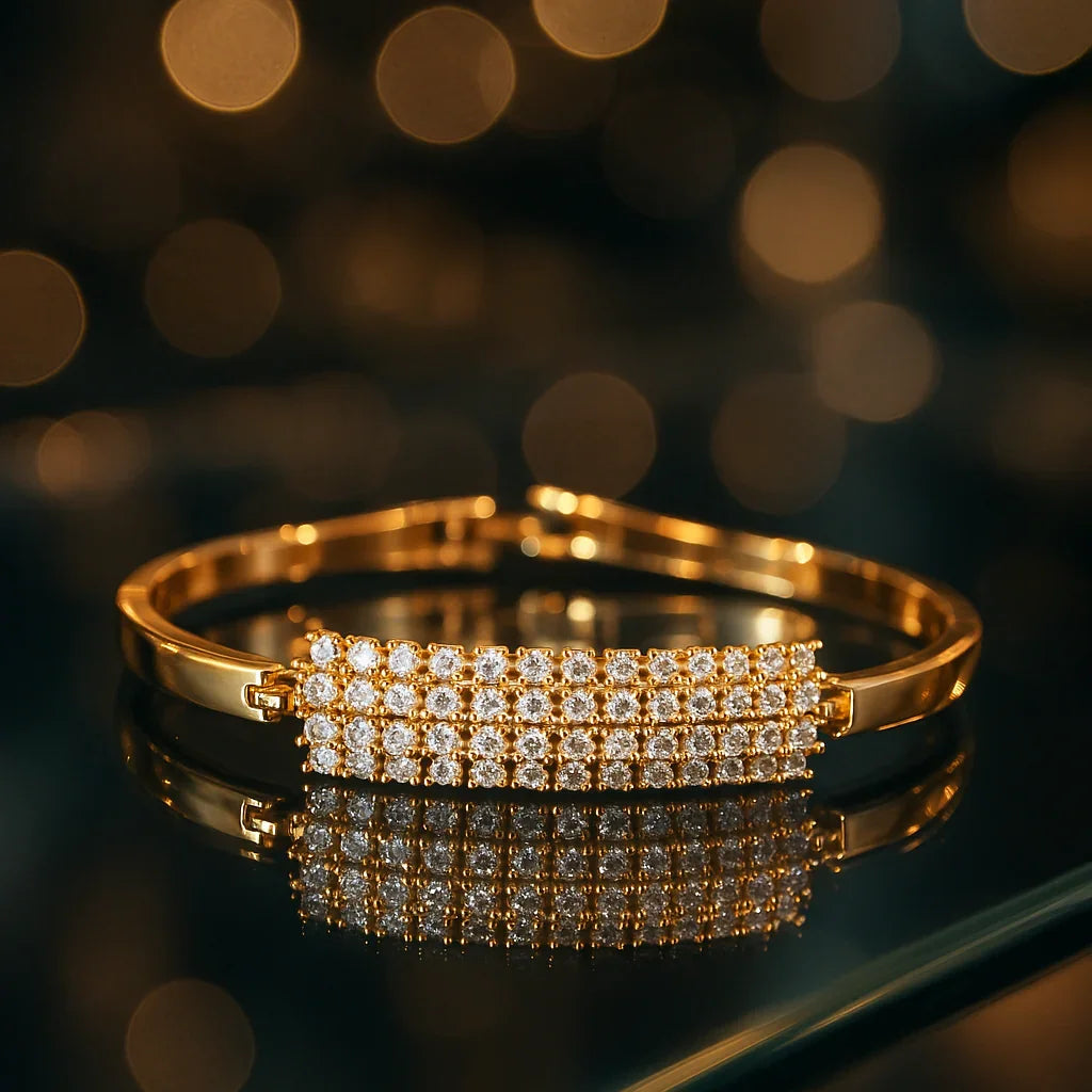 Luxury Gold-Plated Link Bracelet with Pave Zircon Bar