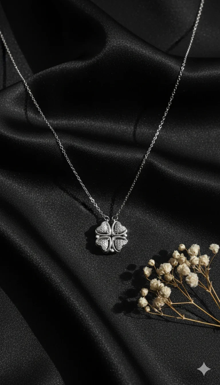 Heart Magnet Couple Necklace – Stainless Steel Silver