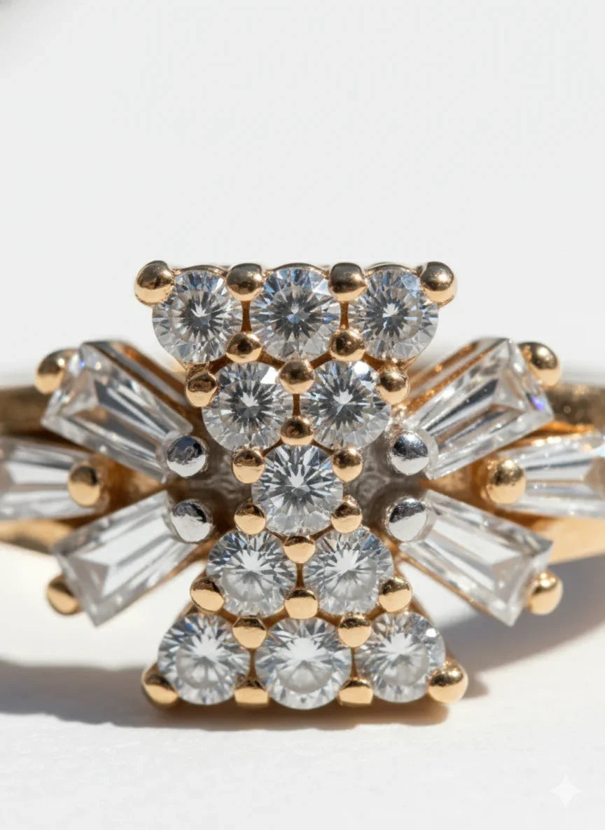 Luxury Adjustable Gold Ring with Black Crystal Detailing