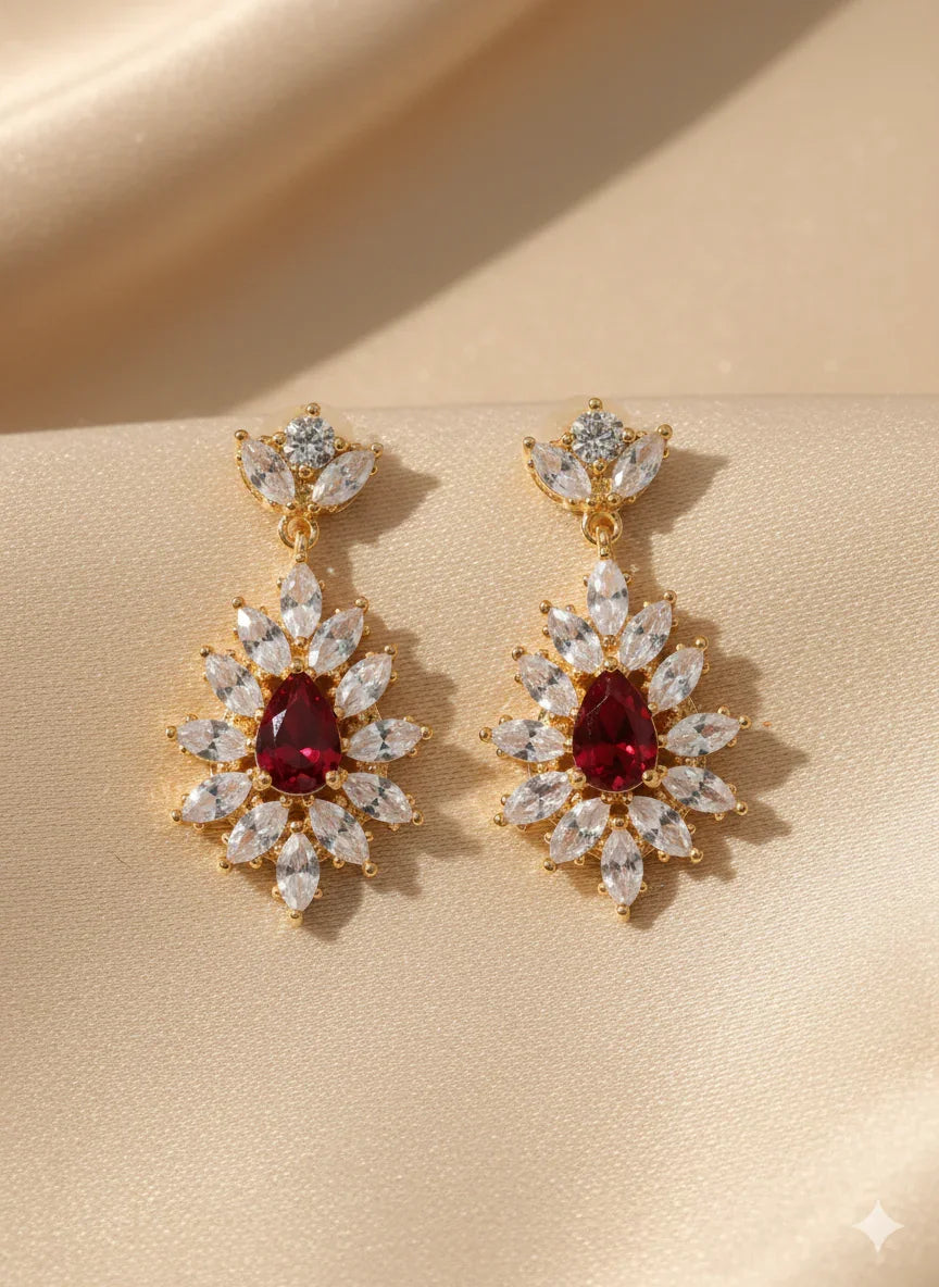 Elegant Black Stone Crystal Flower Earrings – Timeless Luxury Charm