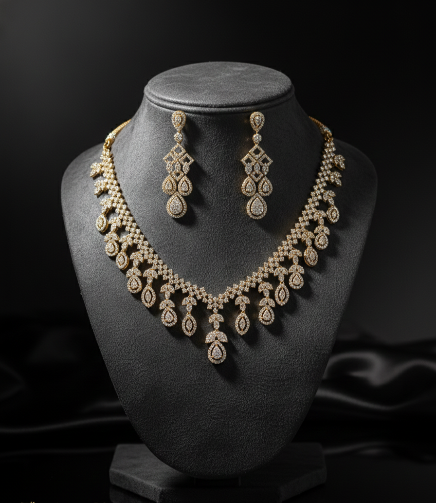 Imperial Bridal Diamond Necklace Set – Luxury Gold Jewelry