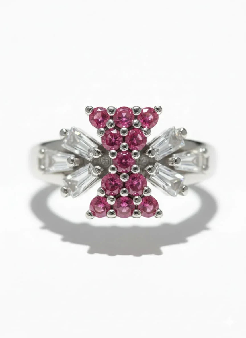 Elegant Silver Adjustable Ring with Black Crystal Detailing