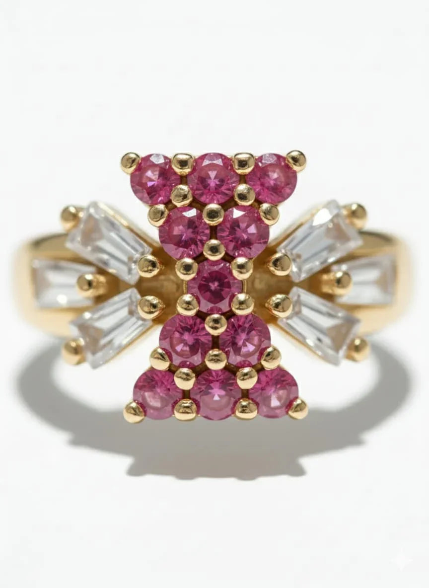 Luxury Adjustable Gold Ring with Black Crystal Detailing